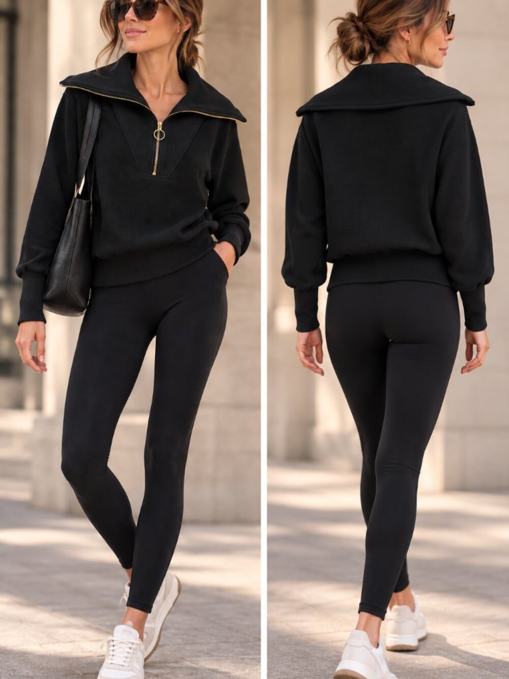 Varley Vine Ottoman Rib Half-Zip Pullover Black XS